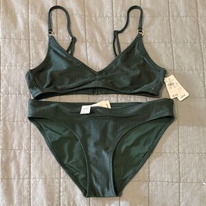 Aerie Dark Green Ribbed Bikini Set